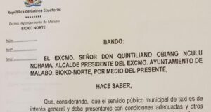 Un documento con medidas para taxis circula en Malabo en redes sociales sin confirmación oficial
