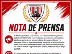 Akonangui FC denuncia irregularidades por cambio de sede a menos de 24 horas del partido.