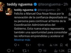 El Vicepresidente de la República saluda la reconducción de Osa Nsue Nsua como Primer Ministro del Gobierno
