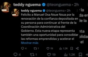 El Vicepresidente de la República saluda la reconducción de Osa Nsue Nsua como Primer Ministro del Gobierno
