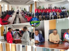 Pedro Mabale entrega la bandera Nacional al Nzalang Sub-15 rumbo a la mundial